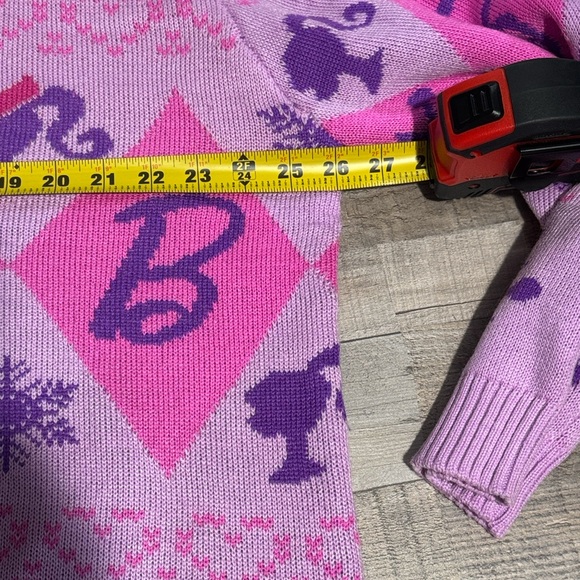 Barbie Womens Large Pink Purple Snowflakes Christmas Holiday Sweater Mad Engine - Picture 11 of 13